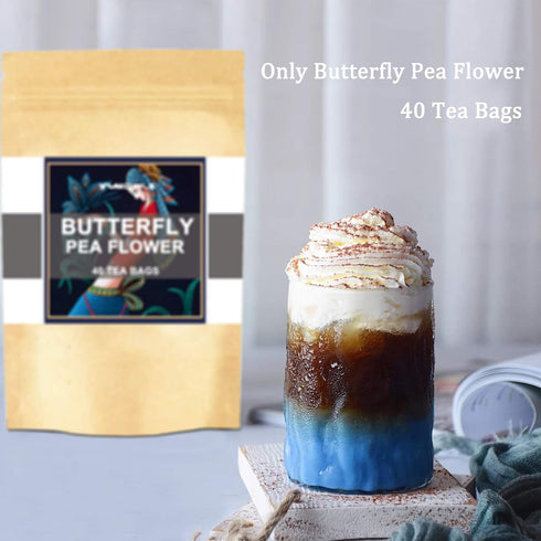 Butterfly Pea Flower Tea Bags, 40 Teabags Premium Dried Blue & Purple Tea, GMO Free, Eco-Conscious