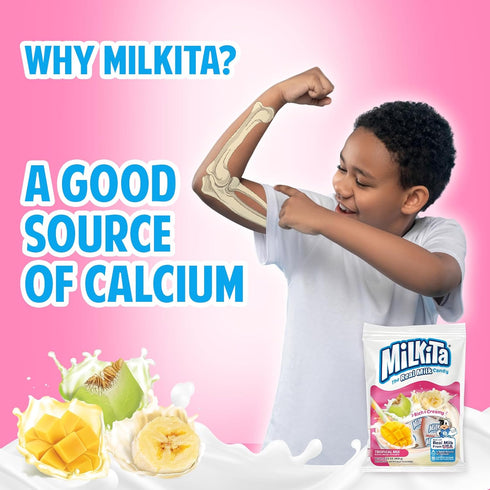 Milkita Creamy Shake Candy Bag - Gluten Free Chewy Candies with Calcium, 25 Pcs (Banana, Honeydew, Mango)