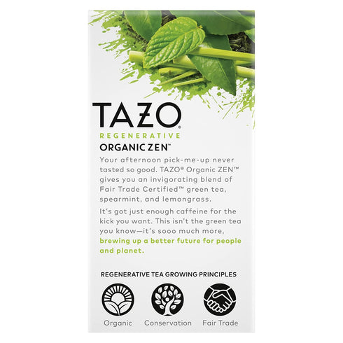 96 (16ct Pack 12) TAZO Organic Zen Green Tea Bags, Caffeine Free Tea with Refreshing Lemongrass & Spearmint, Total Tea