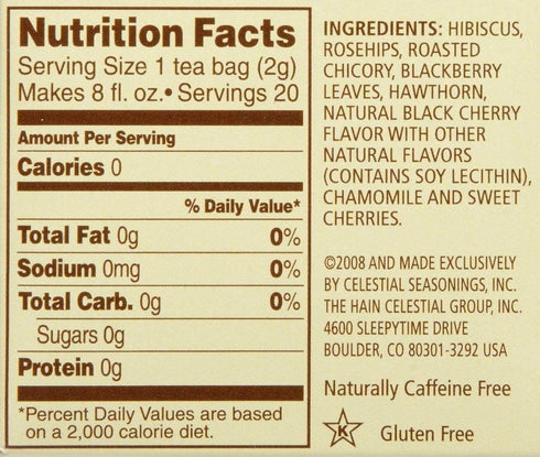 20 Count (Pack 2) Celestial Seasonings Black Cherry Berry Tea Bags