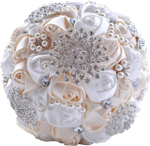 Jackcsale Wedding Bouquet - Bride & Bridesmaid Bouquet with Creamy & White Flowers