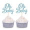 Blue Glitter Oh Baby Cupcake Toppers, Baby Shower Boy's First Birthday Party Decorations (Pack of 24)