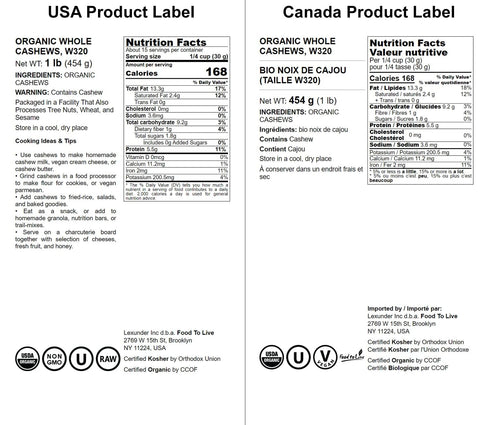 1 Food to Live - Organic Cashews, Pound Whole, Unsalted, Non-GMO, Kosher, Raw, Vegan, Bulk