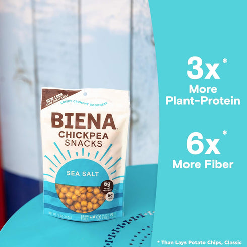 5 oz. (Pack 2) BIENA Chickpea Snacks, Sea Salt | Gluten Free | Vegan | Dairy Free | Plant Based Protein (Single Bag)