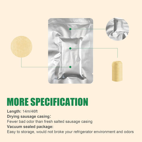 14m/46ft, 32mm/11/4'', 1 FAIRSKY Edible Drying Sausage Casing,Clear Smoked Collagen Sausage Casings for Flavorous