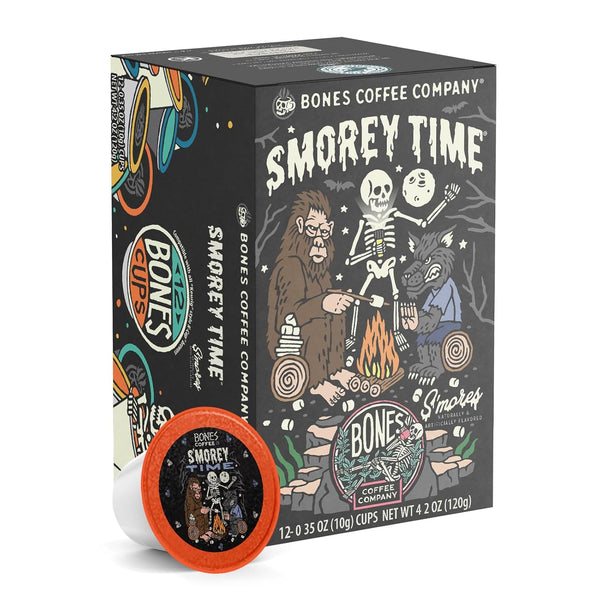 Bones Coffee Company Flavored Coffee Pods, S'morey Time S'mores & Graham Crackers, 12ct Compatible with Keurig
