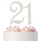 21 Cake Topper, Premium Silver Metal, 21st Birthday Party Sparkly Rhinestone Decoration, Great Centerpiece