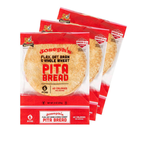 Joseph's Pita Bread Reduced Carb 3-Pack, Flax Oat Bran and Whole Wheat,
