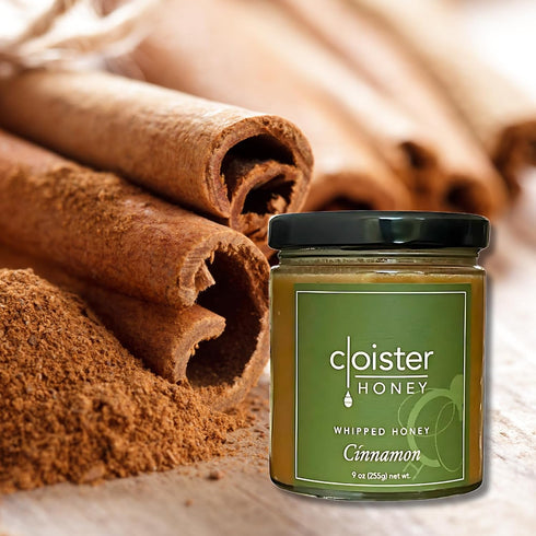 (9 oz) 100% Cloister Honey Whipped Honey - Cinnamon | Hand Crafted | Raw Artisan Honey | Pure, Raw & Unfiltered | All