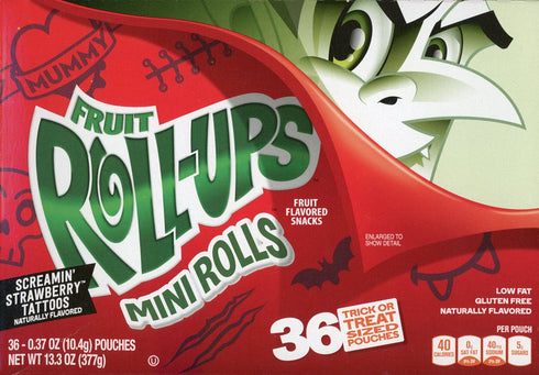 0.37 Oz, 36 Count Betty Crocker Fruit Roll-ups Mini Rolls Screamin' Strawberry Tattoos Fruit Flavored Snacks