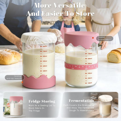 34 Oz Pro Sourdough Starter Kit Glass Jar With Lid, Cloth Cover, Date Band, Temp Strip Sourdough Bread Baking Supplies