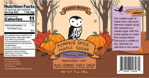 5 oz Pumpkin Spice Maple Sugar - Jar- From Barred Woods Maple
