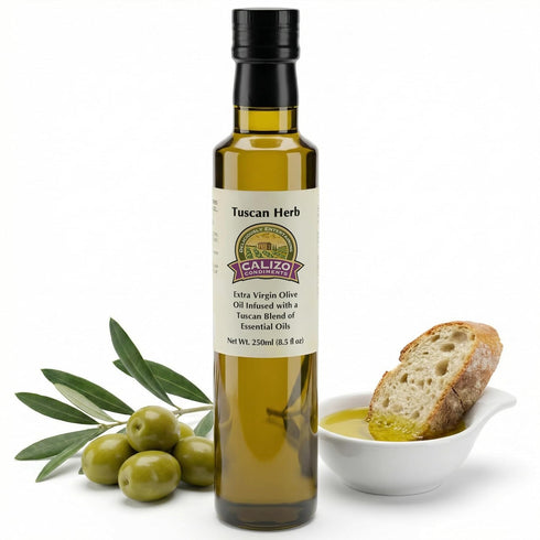 Calizo Tuscan Herb Infused Olive Oil, 250ml Glass Bottle, Cold Pressed Extra