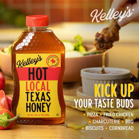 12 Oz 100% Kelley's Hot Honey, Unfiltered Raw Honey Infused with Chili Pepper Rich Flavor for BBQ, Fried Chicken