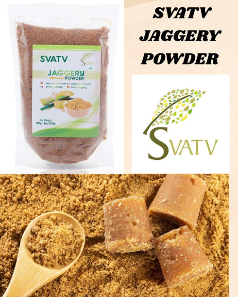 227g 8oz SVATV Jaggery Powder, Hand Crushed Gur Powder | Natural Sweetener | Brown Sugar | Indian Sugar Cane Substitute