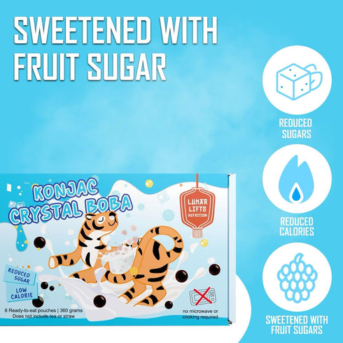 6 (360g) Konjac Crystal Boba made with Konjac Jelly, Low Calorie, Reduce Sugar, Vegan Chewy Pearls for Bubble Tea