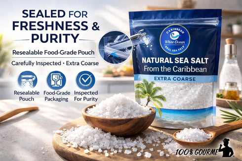 100% 16 oz (1 lb) Gourmet Caribbean Sea Salt, Extra Coarse Crystals for Grinder Refill, Clean Natural Rock Sea Salt