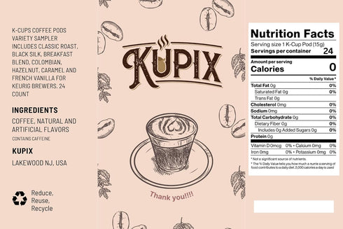 KUPIX 24 Count K-cups Coffee Pods Variety Sampler Includes Classic Roast, Black Silk, Breakfast Blend, Colombian