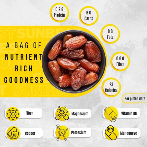 4 lbs (64 oz) Sunbest Natural Deglet Noor Organic Dates, Pitted & Whole Bulk Dried Fruit Snack For Kids & Adults