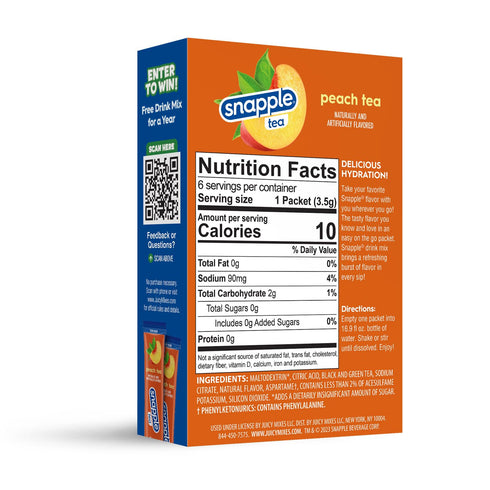 72 Snapple Tea Sugar Free & Delicious, Made with Natural Flavors (Peach, Sticks)