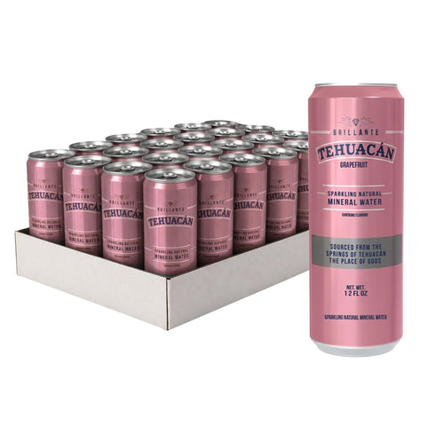 TEHUACN BRILLANTE 12oz 24 Pack Sparkling Mineral Water Original Can (Grapefruit)
