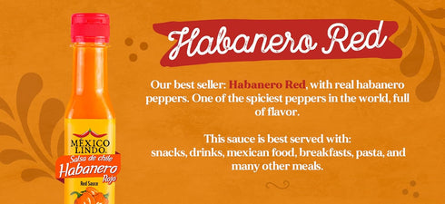 Pack 2 1 5 oz, Pack 3 Mexico Lindo Hot Sauce Variety Display with Red Habanero, Green Habanero, fl