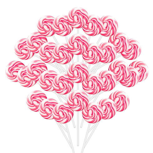 32 Counts Pink Swirl Lollipops, Princess Candy Individually Wrapped Suckers, Strawberry Flavor