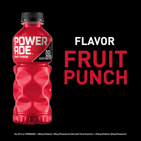 20 Oz 8 Pack Powerade Fruit Punch, Electrolyte Enhanced Sports Drink, Fl Bottles