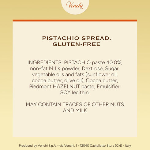 7.05 oz, Venchi - Pistachio Spread, Gluten Free, Free from Dyes and Preservatives, Made in Italy, Gift Idea