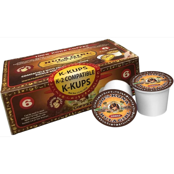 Hula Girl 100% Kona Coffee, Single Serve for Keurig K-Cup Brewers, Medium Roast