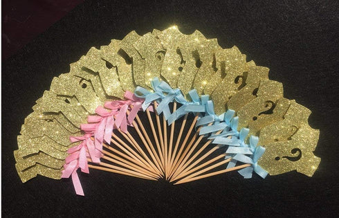 ALISSAR 30-pack Glitter Gender Reveal Cupcake Toppers, Baby Shower Party Decoration Supplies for Boy or Girl