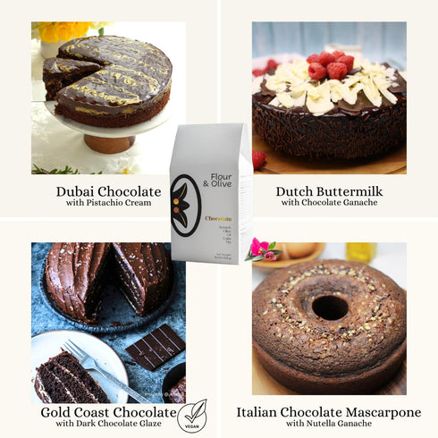 Flour & Olive Gourmet Chocolate Olive Oil Cake Baking Mix | Rich and Decadent Dessert for Birthdays and Special
