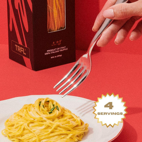 3% Alba, 4 8.8 oz (250g) TRFL Truffle & Saffron Tagliolini Artisanal Italian Egg Pasta Noodles, Truffle Grains