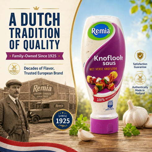 6-Pack 1925, (6 16.9 oz) Remia Knoflooksaus Dutch Condiment Squeeze Bottles, Authentic Yogurt-Based Recipe Since Made