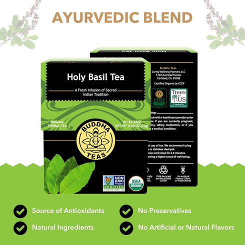 100% 18 (Pack 1) Buddha Teas - Holy Basil - Organic Herbal Tea - For Cognitive Balance & Overall Health - Ayurvedic
