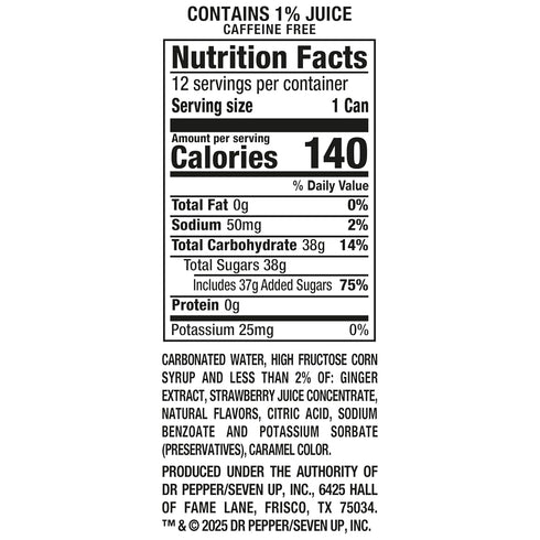 12 oz 12 pack Canada Dry Fruit Splash Strawberry Ginger Ale Soda, fl cans
