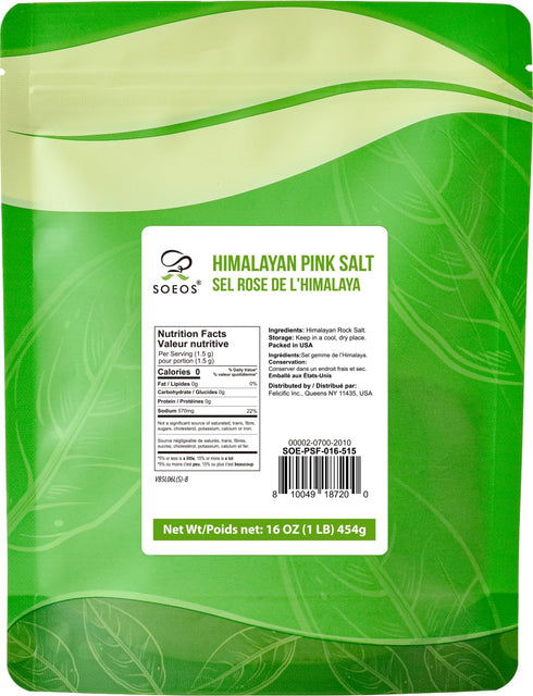 16 oz (1 Soeos Himalayan Pink Salt, Fine Grain, Pound), Pink Himalayan Sea Salt, Rock Salt for Grinder Refill
