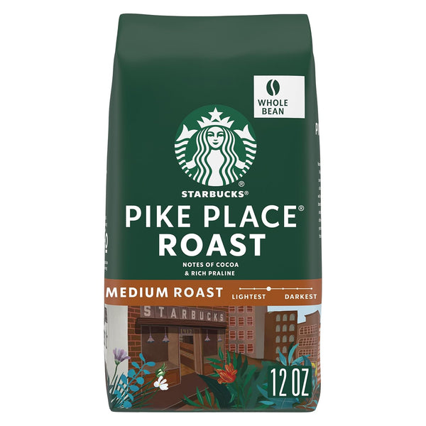 Starbucks Whole Coffee Beans, Medium Roast Hot or Iced Coffee, Pike Place