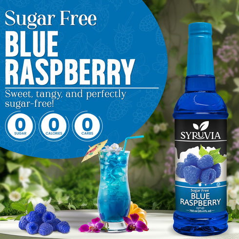 25.4 oz Syruvia Sugar-Free Blue Raspberry Syrup, Flavored Syrup for Drinks, Cocktails, Lemonades, Iced Teas