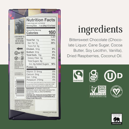 3 oz Endangered Species Chocolate Bar Grizzly Dark Raspberry