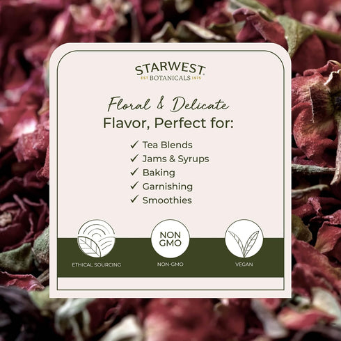1 lb Starwest Botanicals Dried Red Rose Buds & Petals - Edible Flower for Tea, Baking, & Cooking, Use for Soap