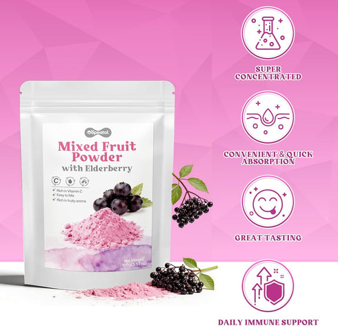 Elderberry Powder - Mixed Fruit Powder with Vitamin C, Sugar Free, No Additives Great Flavor for Drinks, Smoothie