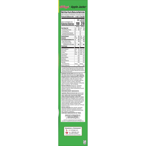 Apple Jacks 8 13.2oz (1 Cold Breakfast Cereal, Vitamins and Minerals, Kids Snacks, Large Size, Original, Box Box)