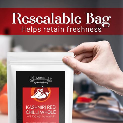 SpiceFix Whole Kashmiri Red Chilli Pepper, Mild to Medium Heat, Sun-Dried Red Pepper, 2.6 Ounces