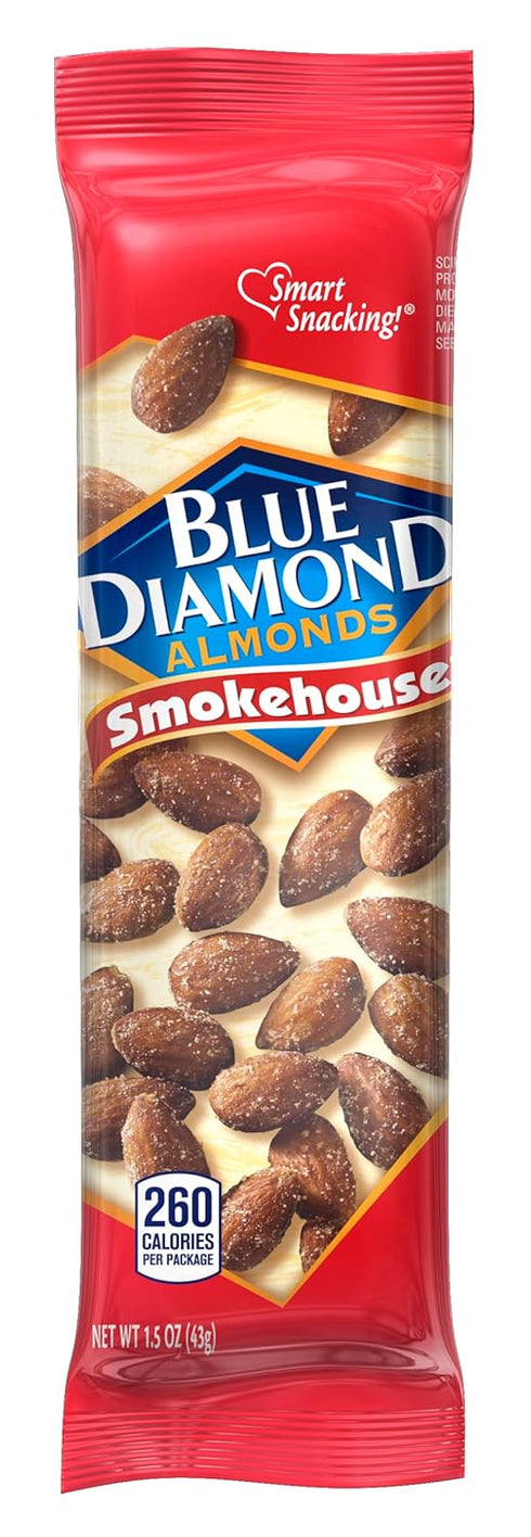 (1.5 Oz. Pack 12) Blue Diamond Almonds, Smokehouse Flavored Snack Nuts, Single Serve Bags Tubes