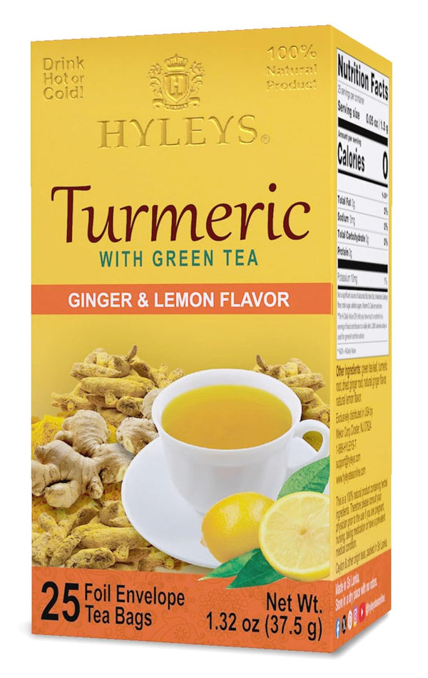 Hyleys Ginger Turmeric Tea Lemon Flavor - 25 Tea Bags - Wellness
