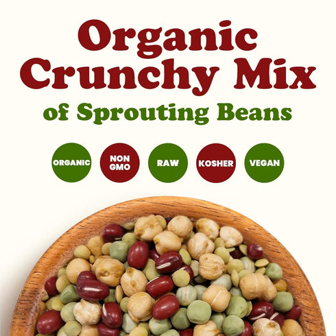 3 Food to Live Organic Crunchy Mix of Sprouting Beans, Pounds - Non-GMO, Kosher, Non-Irradiated, Vegan, Raw, Dried