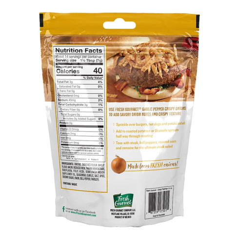 3.5 (Pack 6) Fresh Gourmet Garlic Pepper Crispy Onions | Low Carb | Crunchy Snack and Salad Topper Ounce