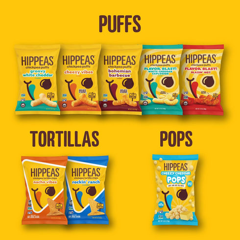 0.8oz, Pack 18, 3g 2g HIPPEAS Chickpea Puffs, Groovy White Cheddar, Gluten Free Snacks, Dairy Free, Vegan, of Protein
