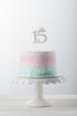 Number 15 Quinceanera Rhinestone Princess Crown Monogram Cake Topper, Sweet 15th Birthday Party (Gold)